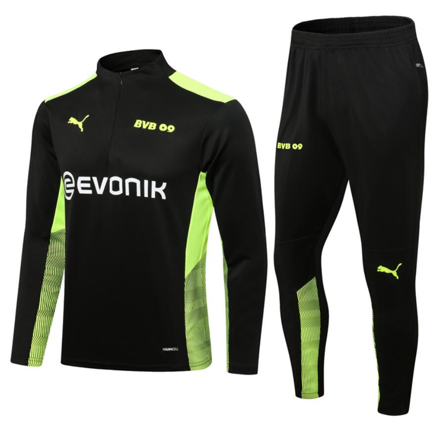 2021/22 Dortmund Black Green Training Kits Sweatshirt with Pants